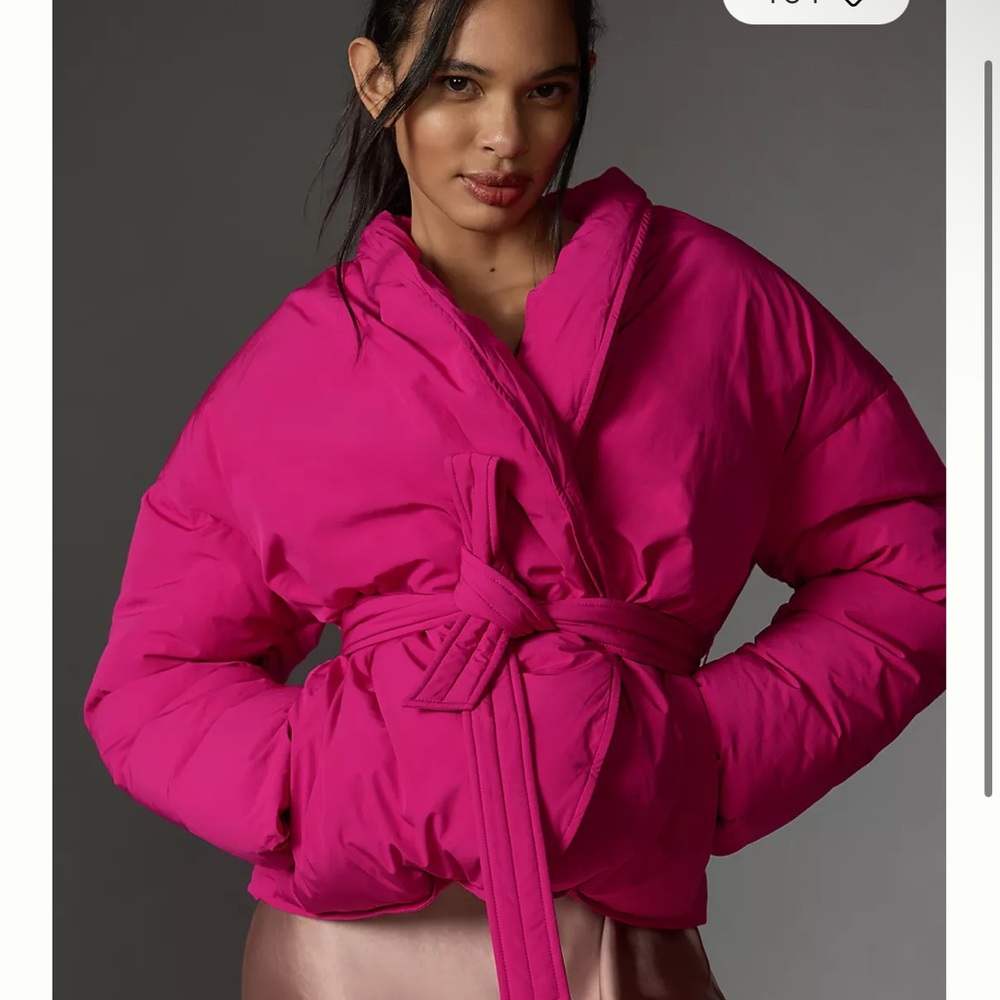 Maeve Crop Cocoon Anthropologie Vibrant Pink Puffer Jacket